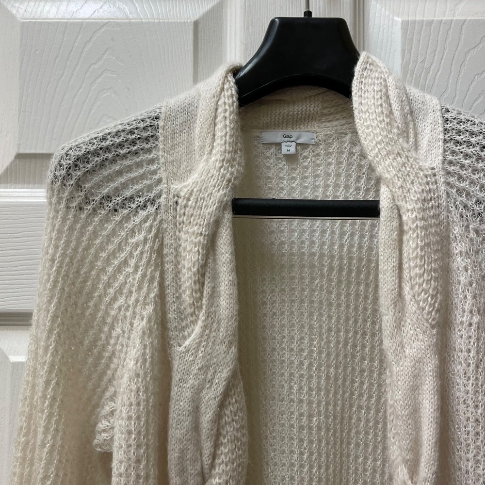 VTG Gap Women's Size Medium Cable Knit Collar Open Cardigan Cream Cozy Open Knit